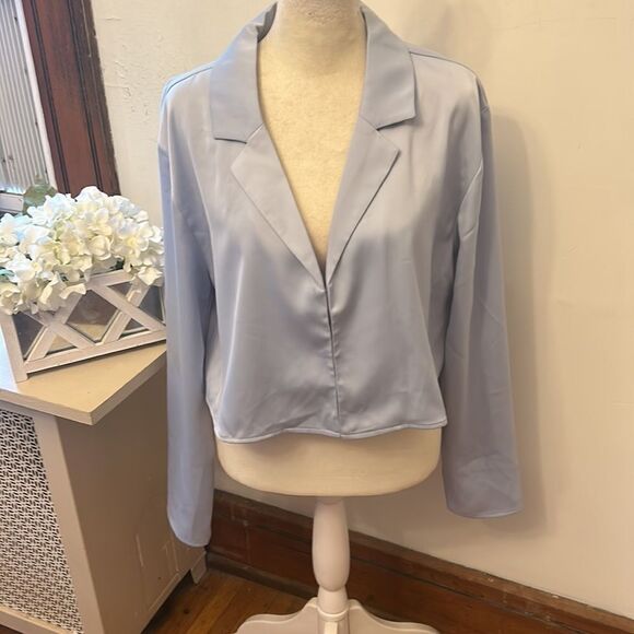 WAYF pale blue long sleeve blazer Size M New - Picture 2 of 8